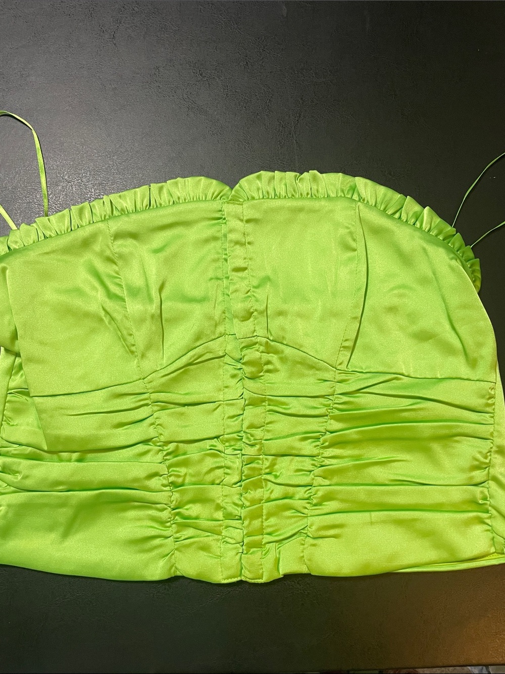 Neon Lime Satin Ruched Bustier Corset top Sky to Moon Sz. L ( runs small ) NEW